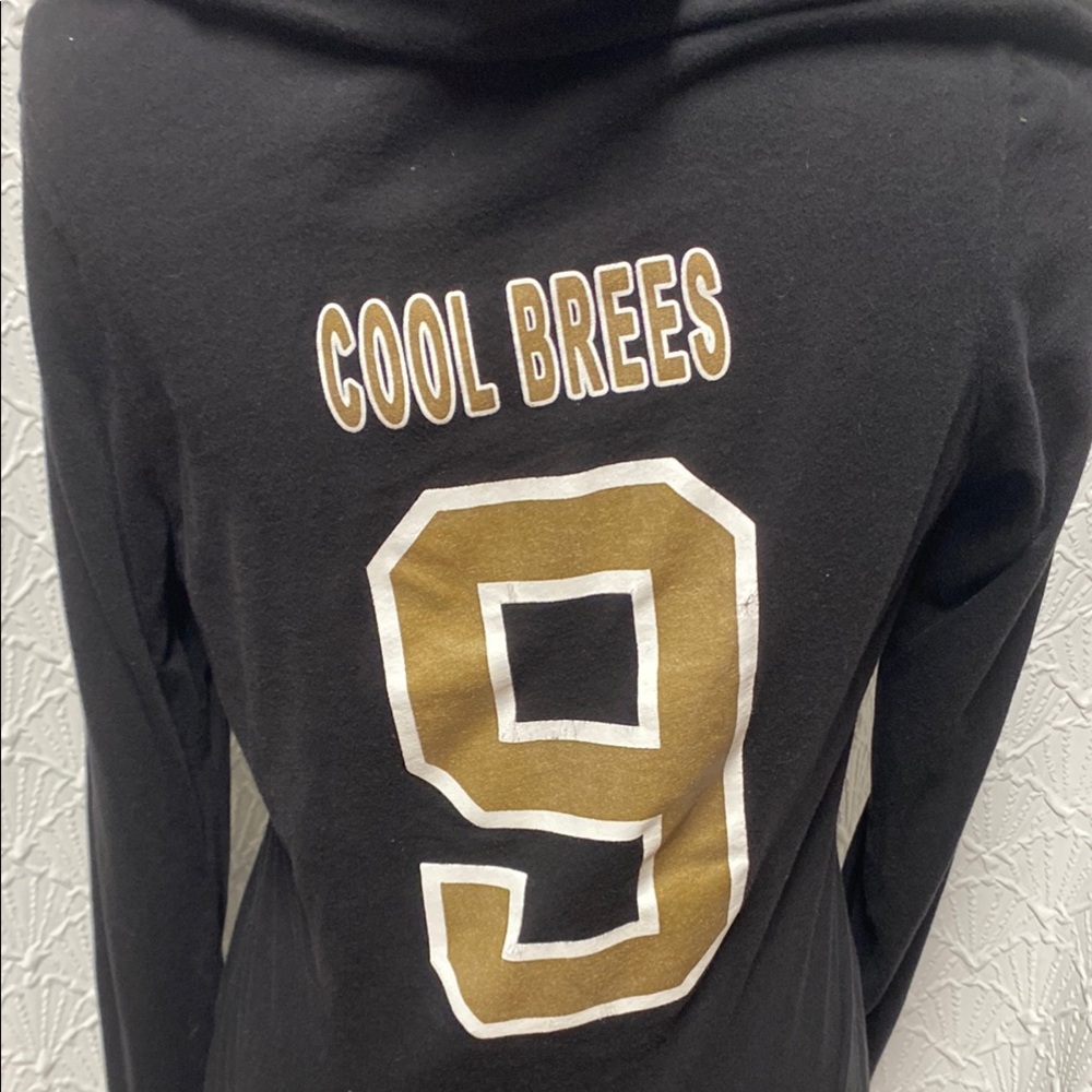 Kavio‎ size XL New Orleans Saints Drew Brees Black Hooded Top with Gold Number 9 - Picture 5 of 8